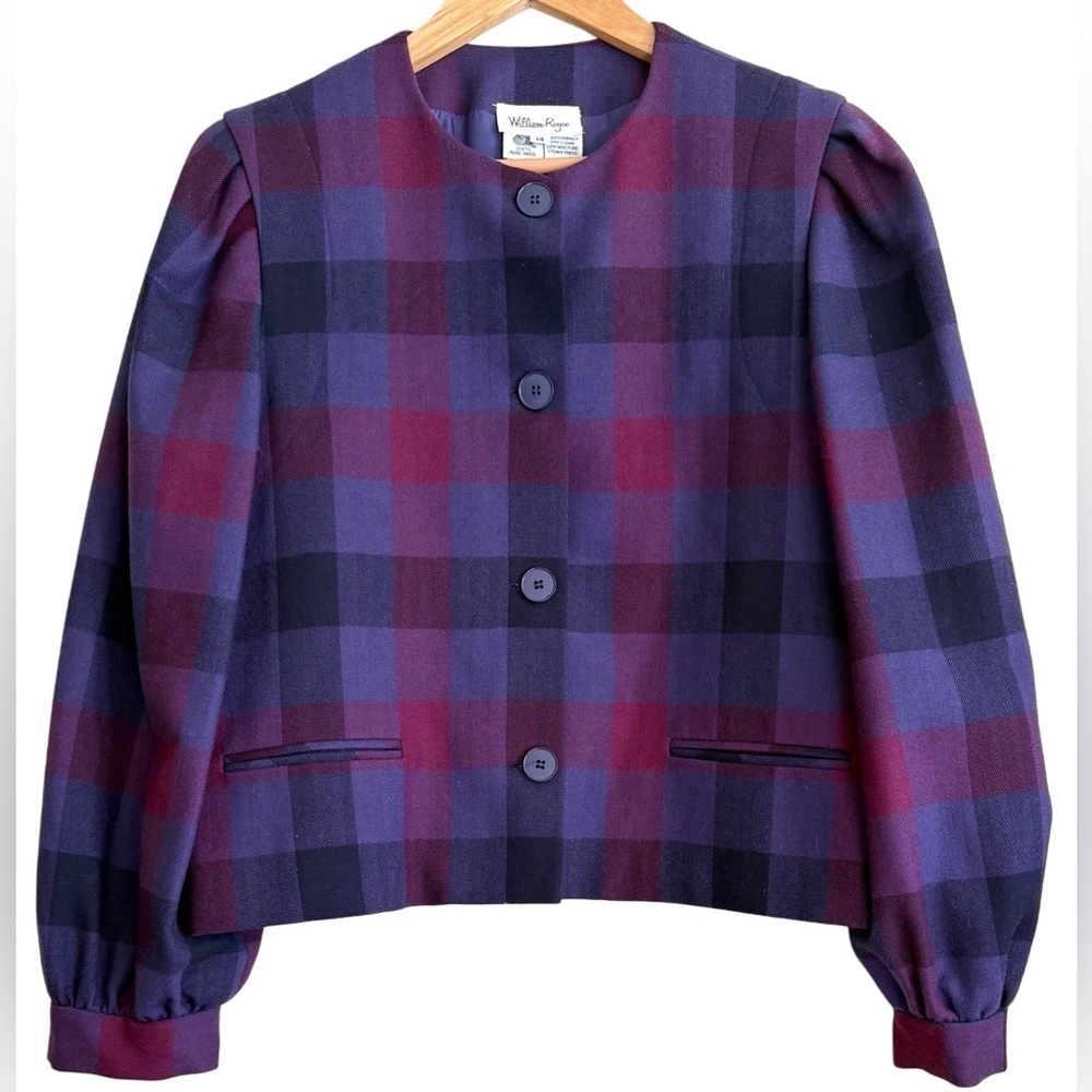 WILLIAM ROYCE 100% Pure Wool Vintage 70’s Colorful Structured Plaid Jacket Sz 14 - Picture 5 of 10